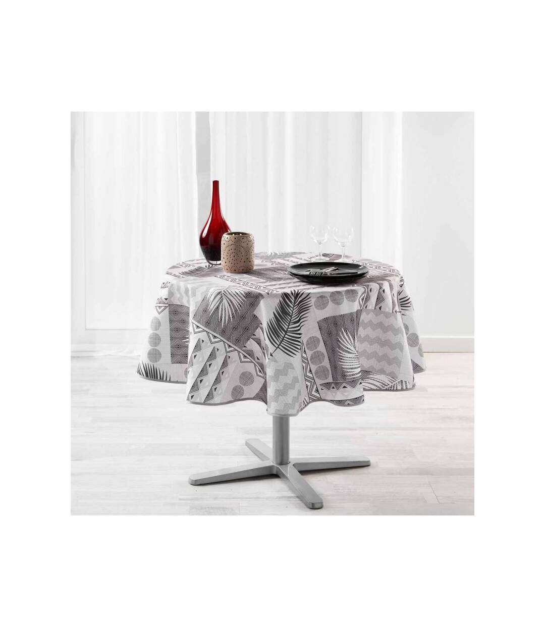 Nappe Ronde Imprimée Neha 180cm Noir