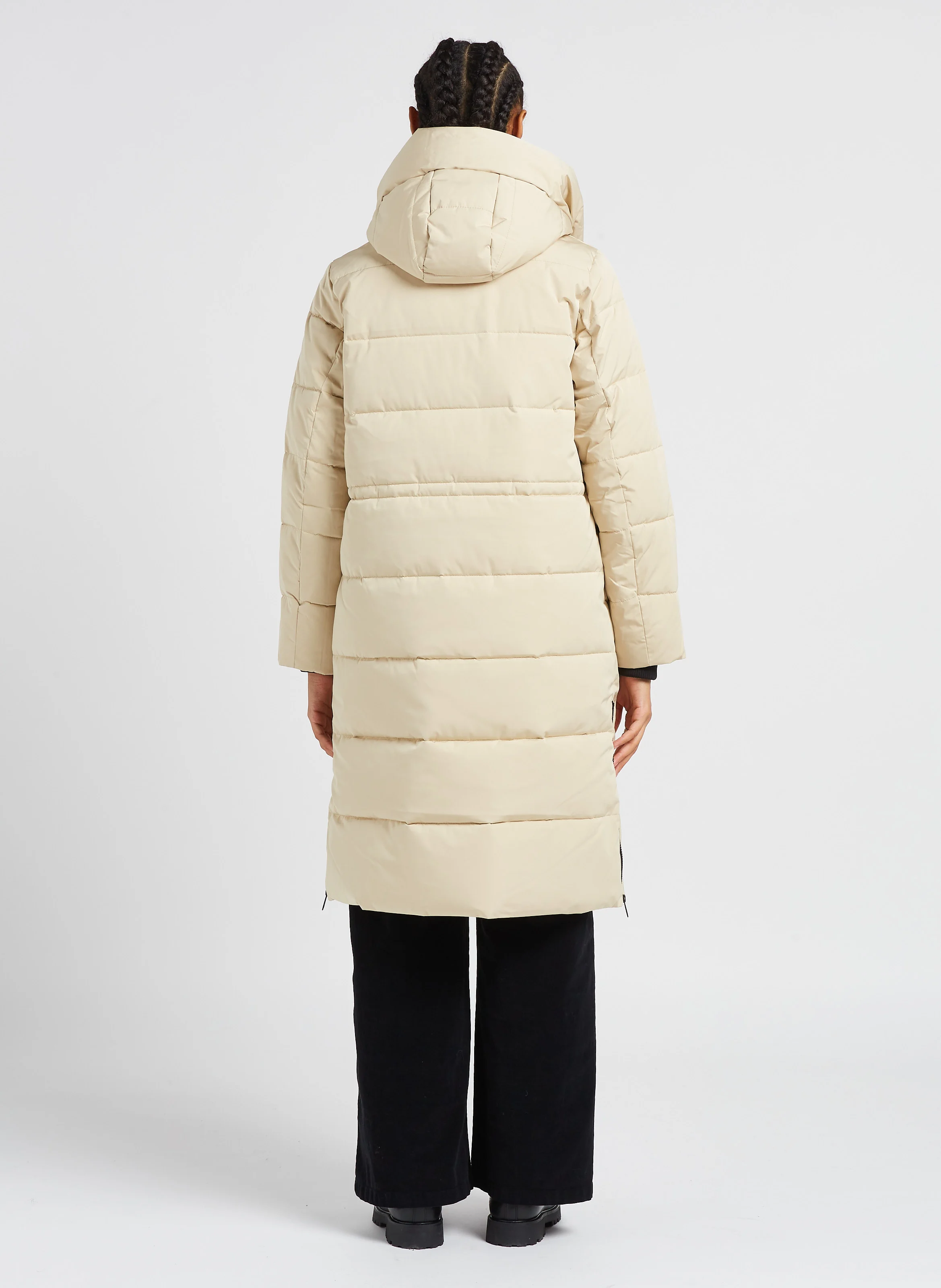 Doudoune droite à capuche| Beige