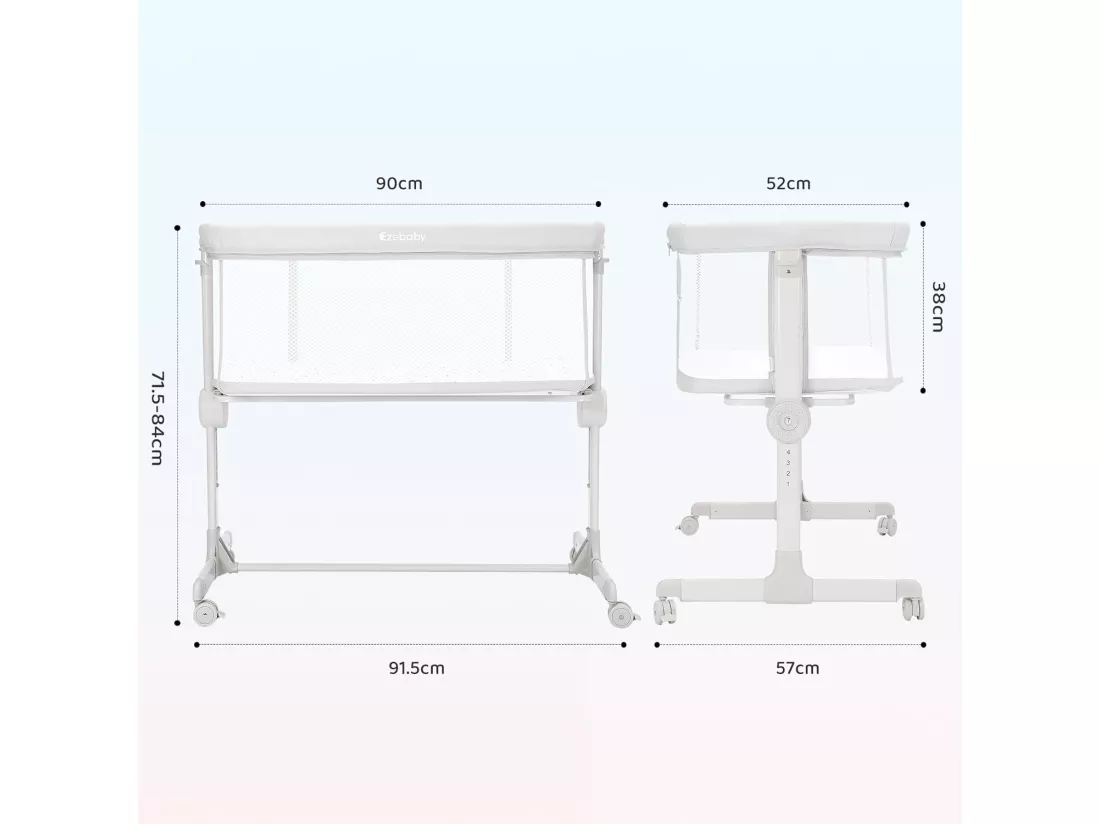 Lit bébé cododo 2 en 1 avec hauteur réglable et côté repliable - Gris Clair