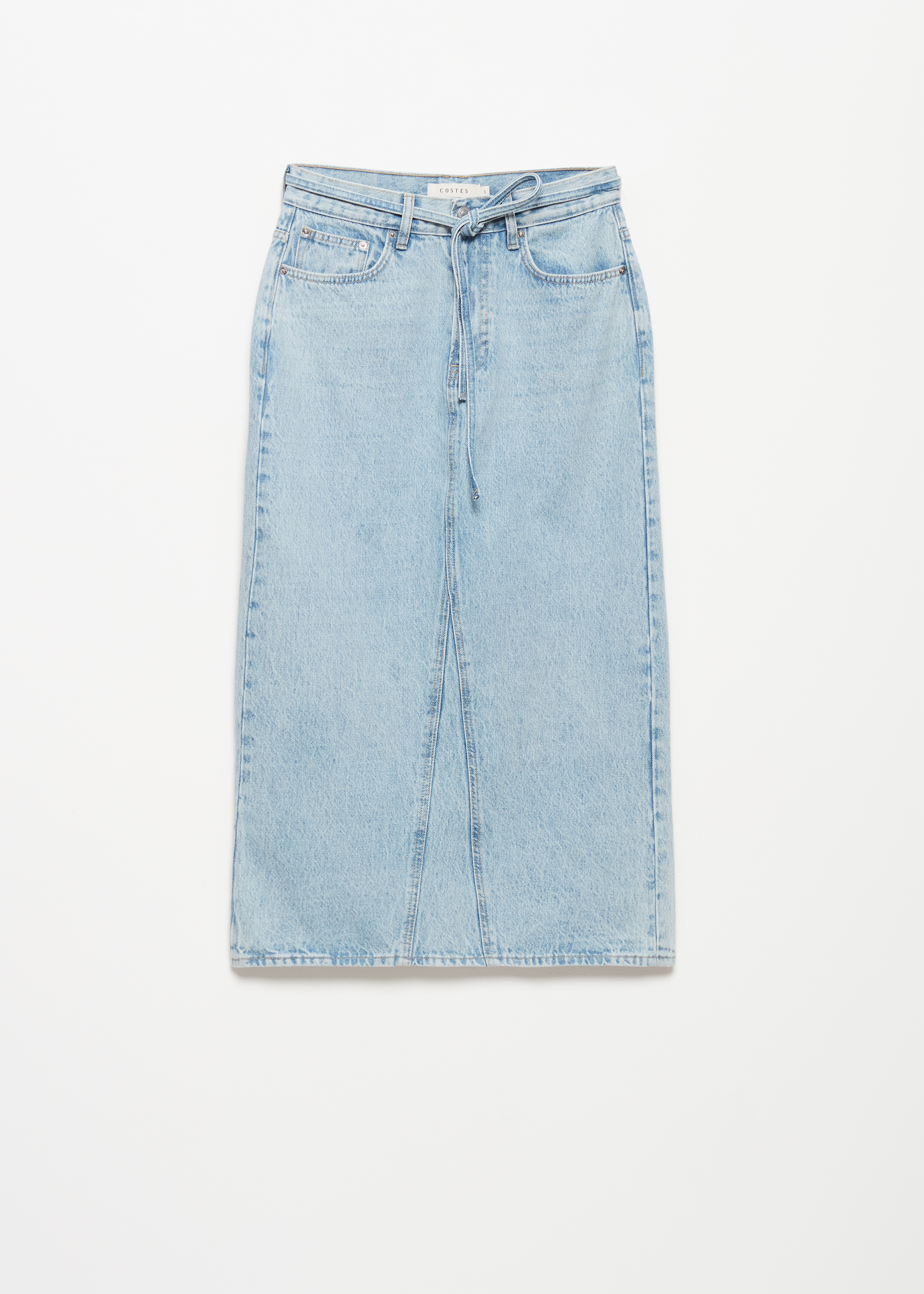 Midi denim rok met striksluiting