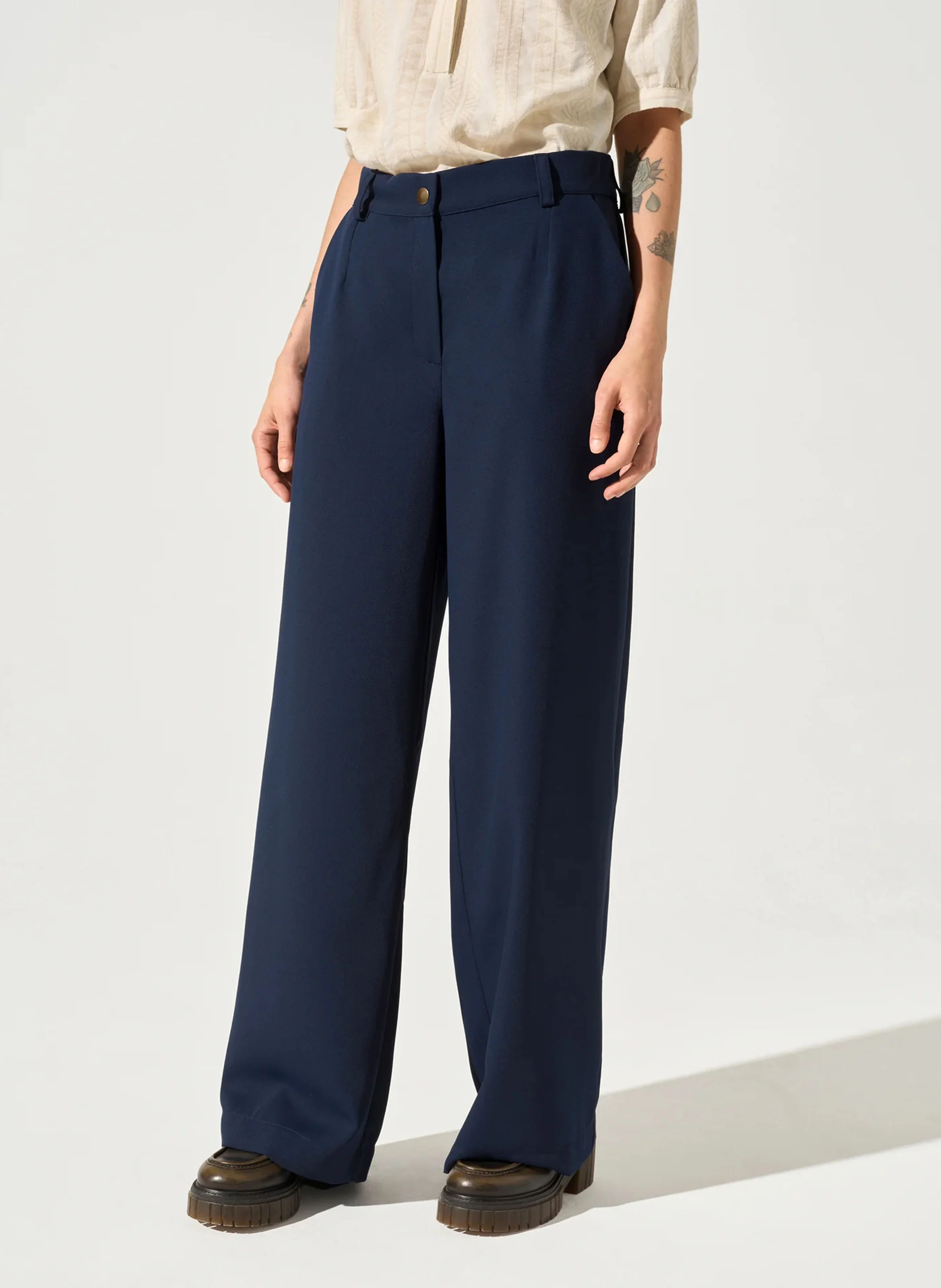DANIRA - Pantalon large taille haute | Bleu