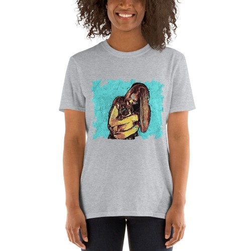 Camiseta feminina Mascochula, estampa personalizada com grafite do seu pet, cinza