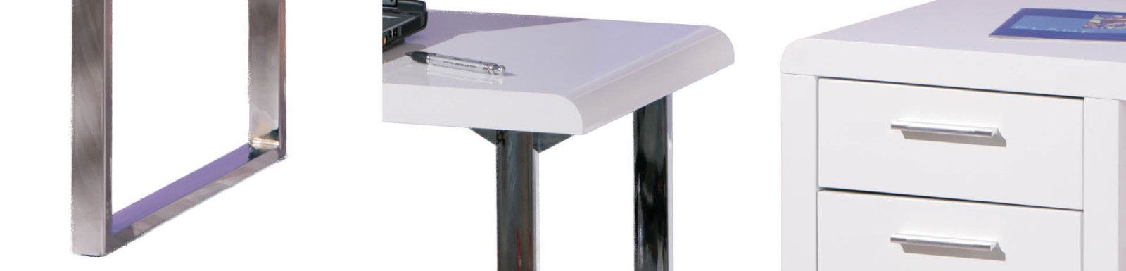 Schreibtisch CLAUDE - weiß Hochglanz-Chrom - 120 cm