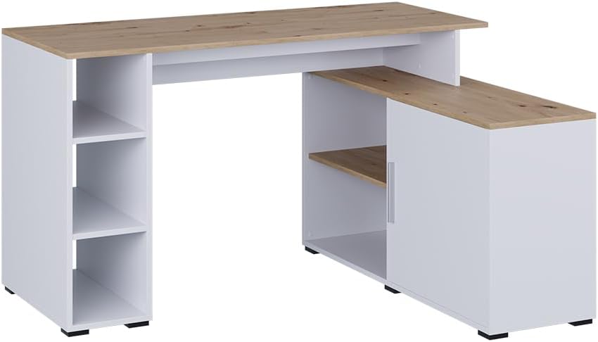 Vicco Eckschreibtisch Rudy, Weiß/Artisan, 135 x 110 cm mit Regalen