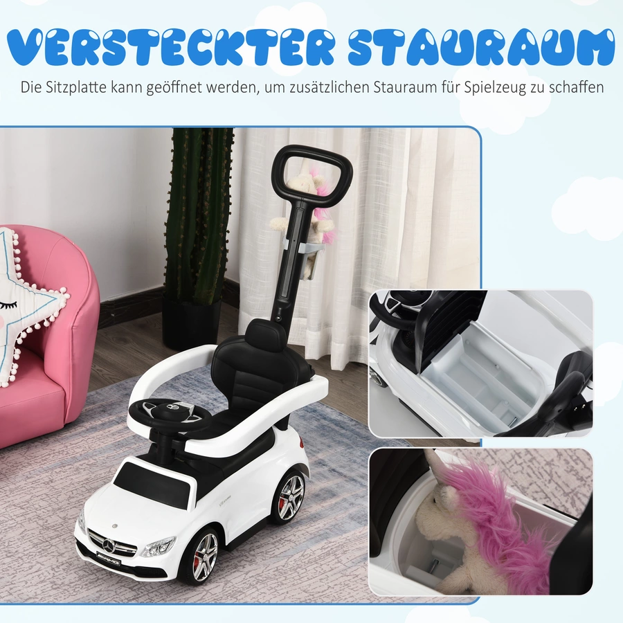 HOMCOM Rutschauto mit Schub- und Haltestange weiß