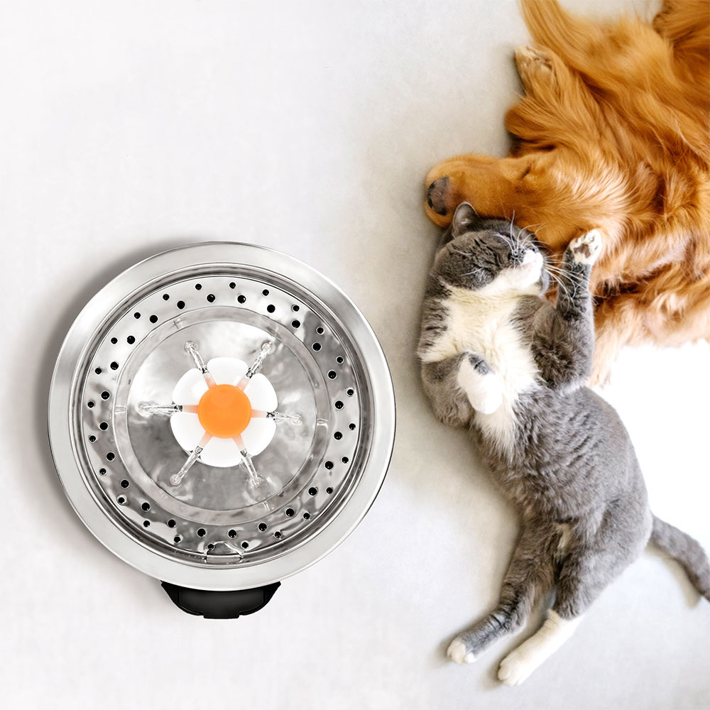 (2.5L) Edelstahl Katzen Trinkbrunnen USB Hunde Wasserspender - Silber