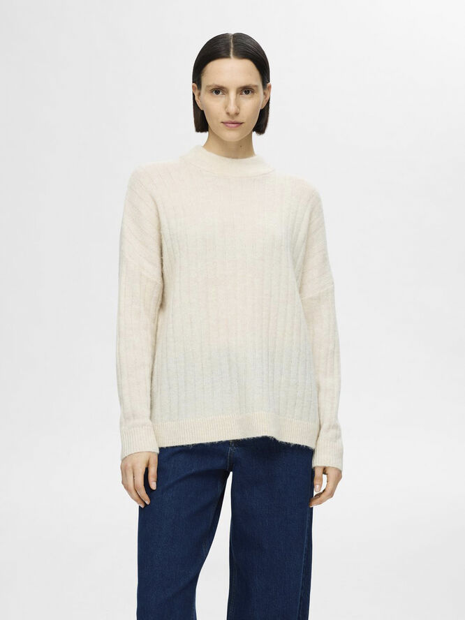 Selected Femme SLFMALINE LS WOOL KNIT HIGH NECK NOOS Birch/melange