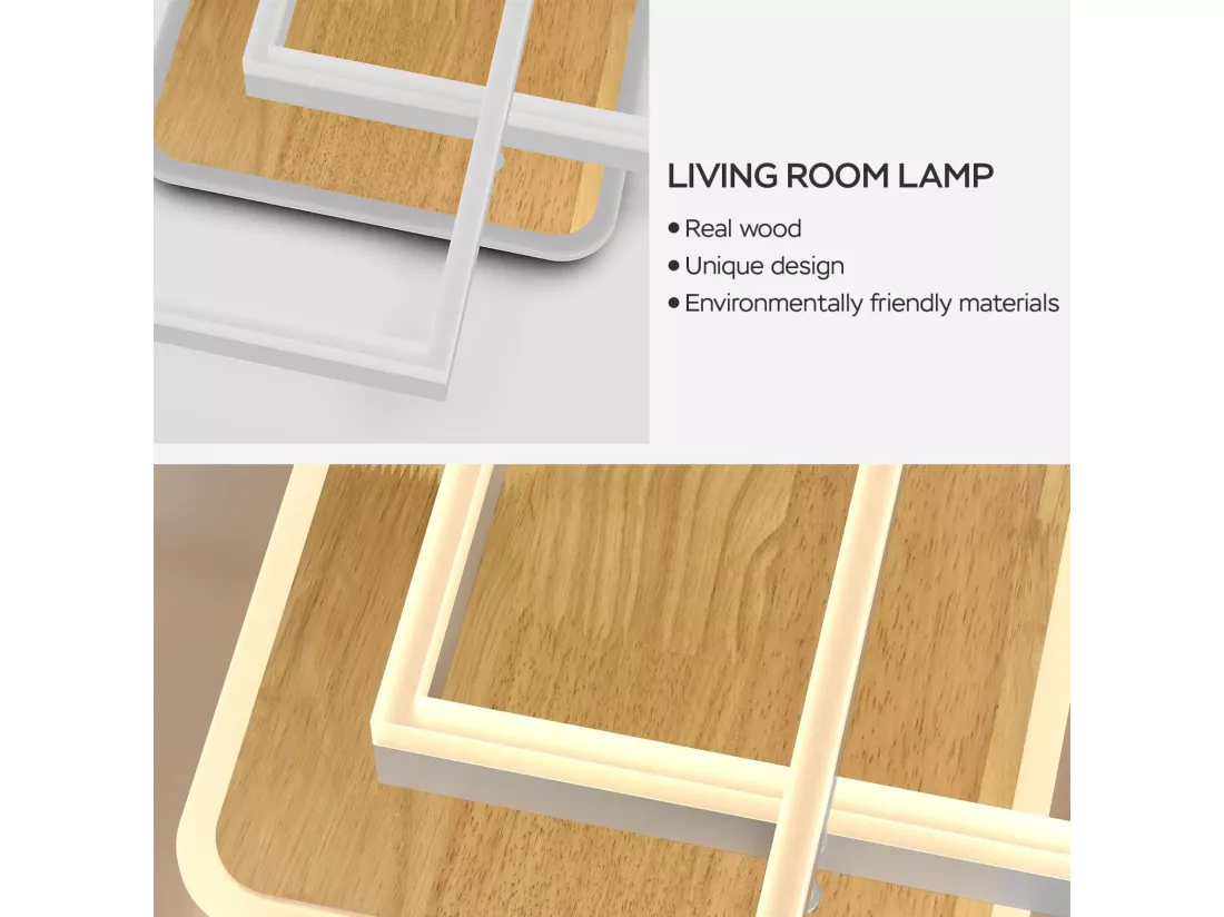 MODLICHT 40W Plafonnier LED Luminaire Salon Dimmable,Éclairage Plafonnier Blanc Chaud à Froid 3000K-6500K,3600LM Chambre,Salle Manger,Couleur Noyer