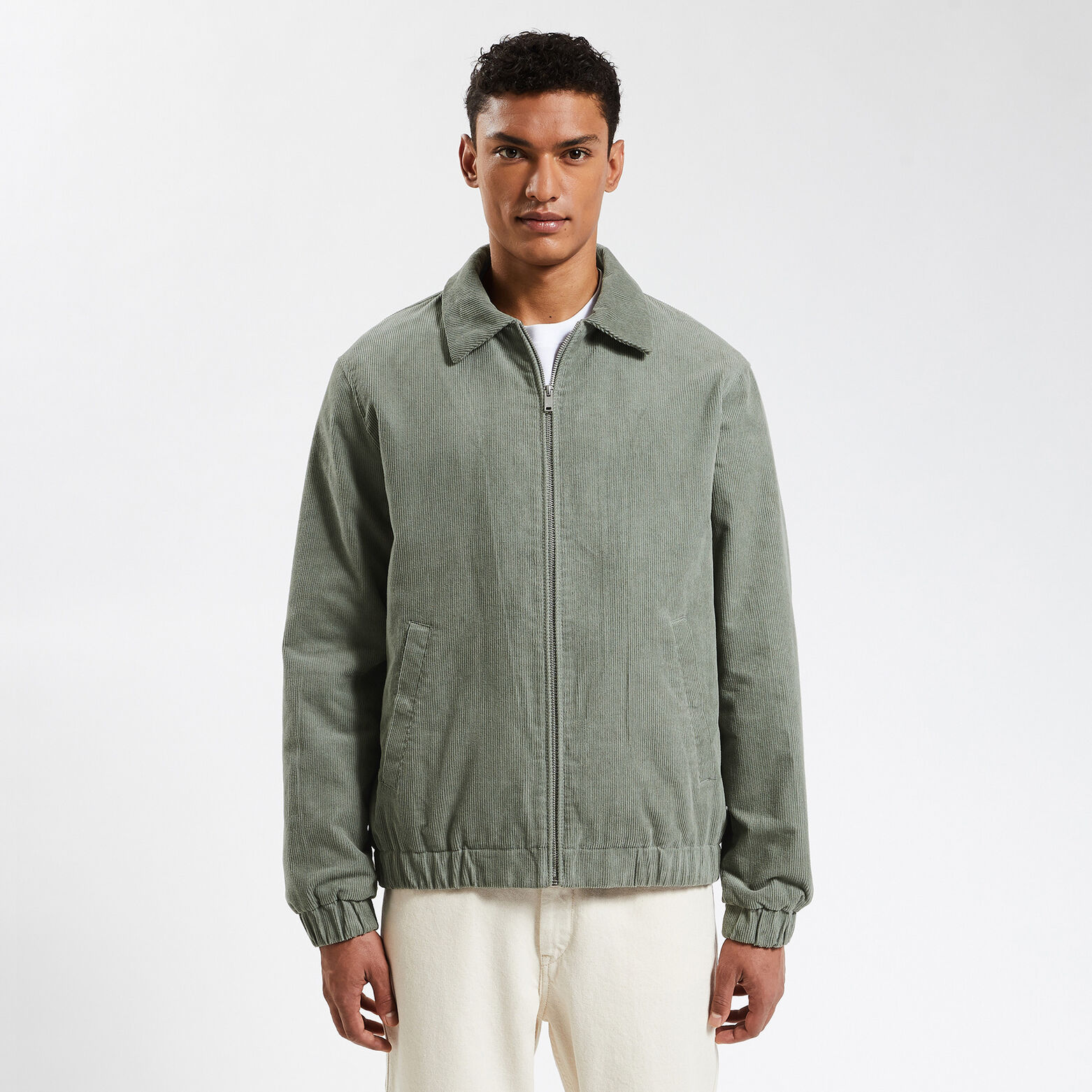 Blouson en velours col chemise Vert