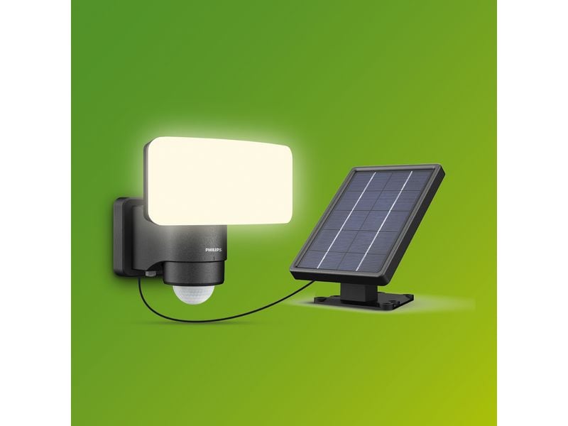 Philips Tylus Flutlicht Solar UE 5000K schwarz Solarbetriebene Aussenwandleuchte mit Tageslicht- und Bewegungssensor