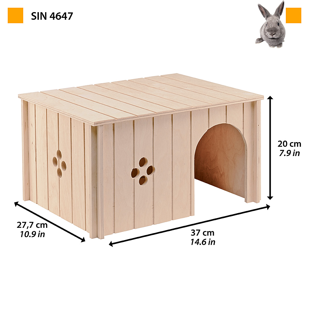 Ferplast maison lapin, accessoire pour cage lapin, avec toit plat et trous d'aération, en kit de montage, 37 x 27,7 x h 20 cm, sin