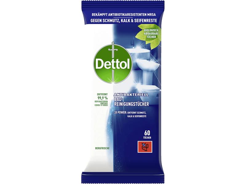 Dettol Bad-Reinigungstücher Bergfrische 60 Stück Antibakterieller Oberflächenreiniger für Bad und Toilette