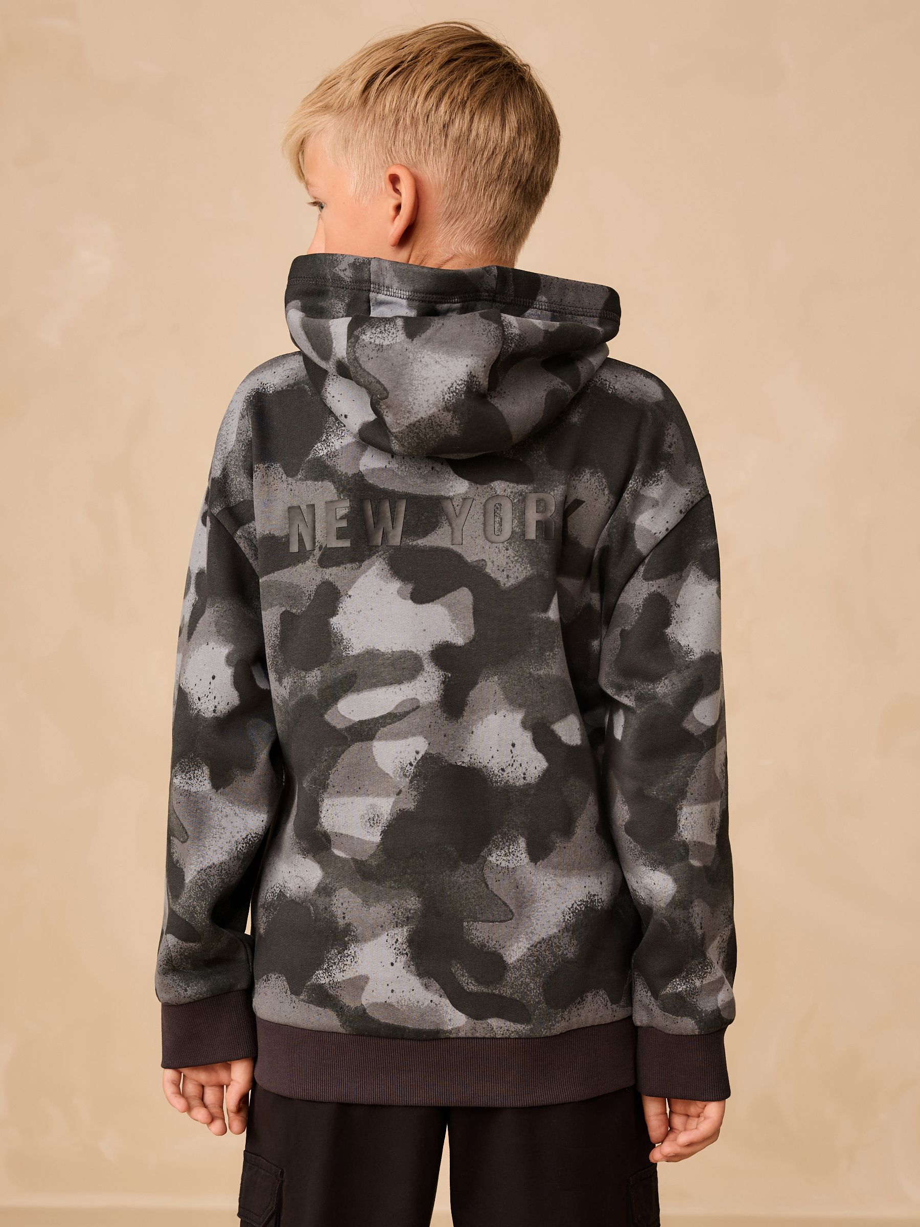 Zwart-witte camouflageprint - Grafische print hoodie voor oudere jongens (3-16jaar)