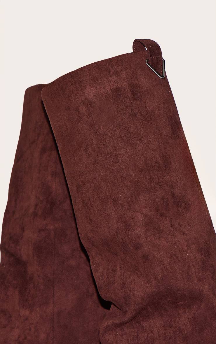 Chocolat Bottes Hautes À Talon Bloc En Synthétique Avec Revers Au Genou
