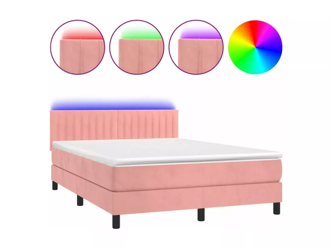 Sommier tapissier avec matelas et LED Rose 140x190 cm Velours