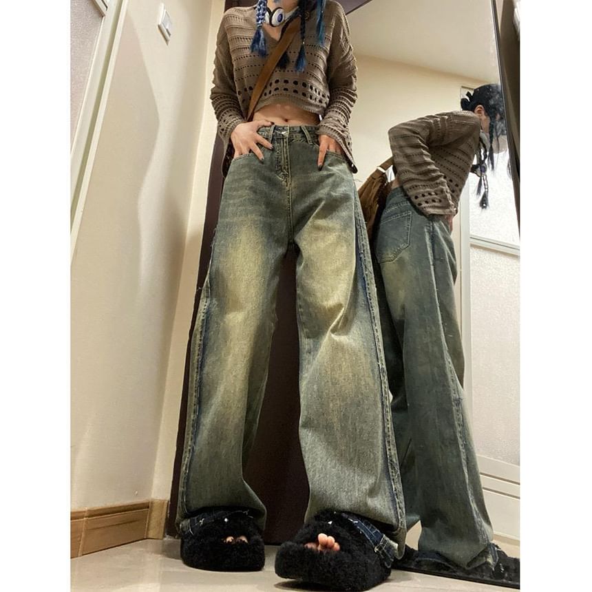 Kenning - Low Rise Washed Wide Leg Jeans