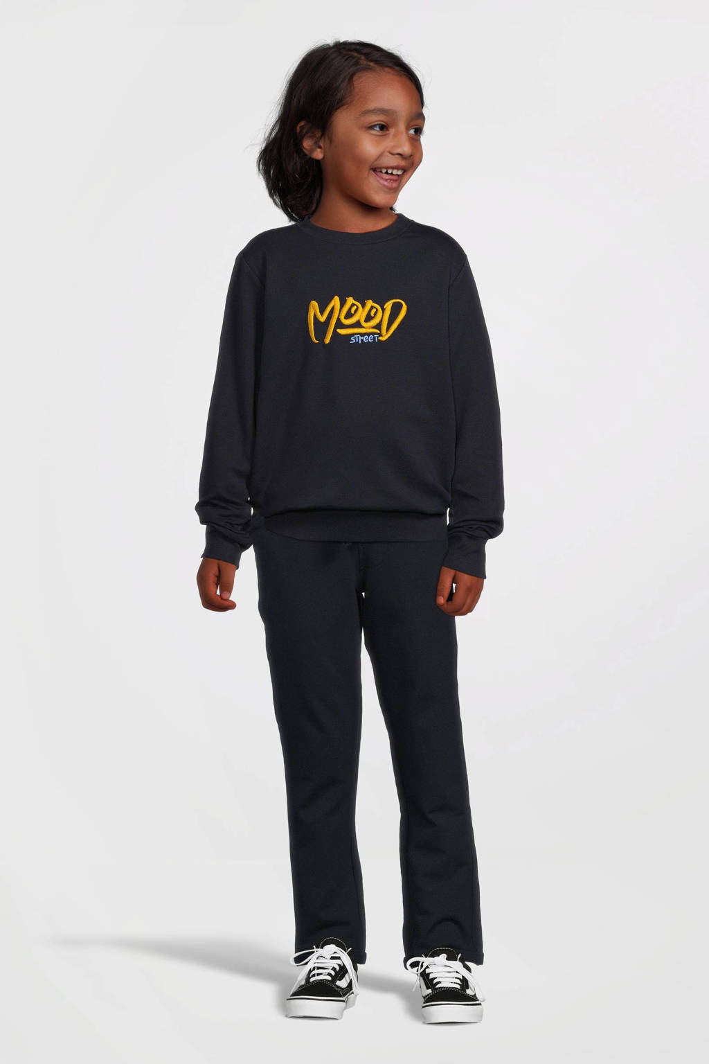 Moodstreet gebreide sweater Sev met printopdruk donkerblauw