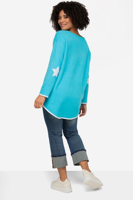 Pullover, oversized, Sterne, V-Ausschnitt, Langarm