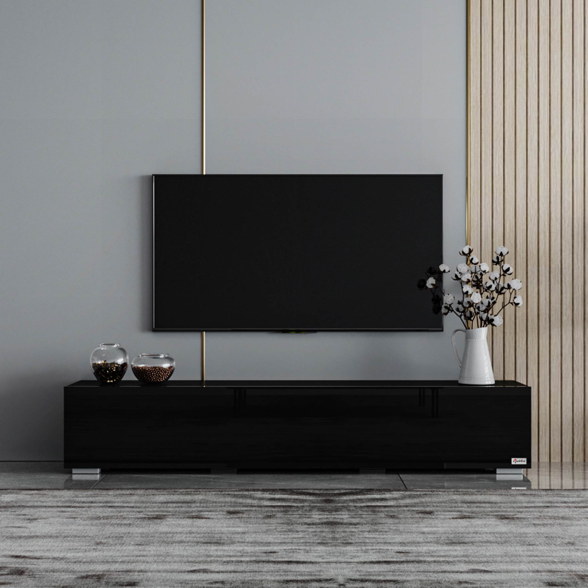 Makika TV Lowboard / Fernsehtisch - Schwarz Hochglanz
