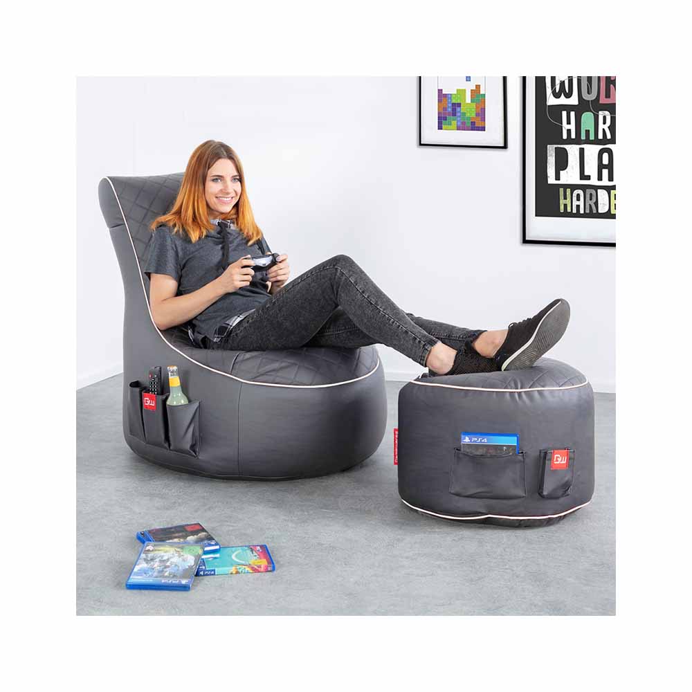 Gamewarez Gaming Sitzsack Classic - Kunstleder Granite Hurricane (Grau/Weiß)