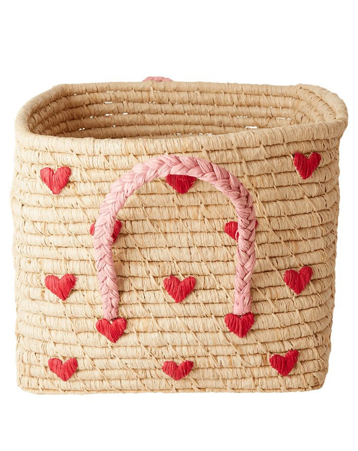 Raffia-Korb SQUARE – HEARTS (25x30x30) in natur