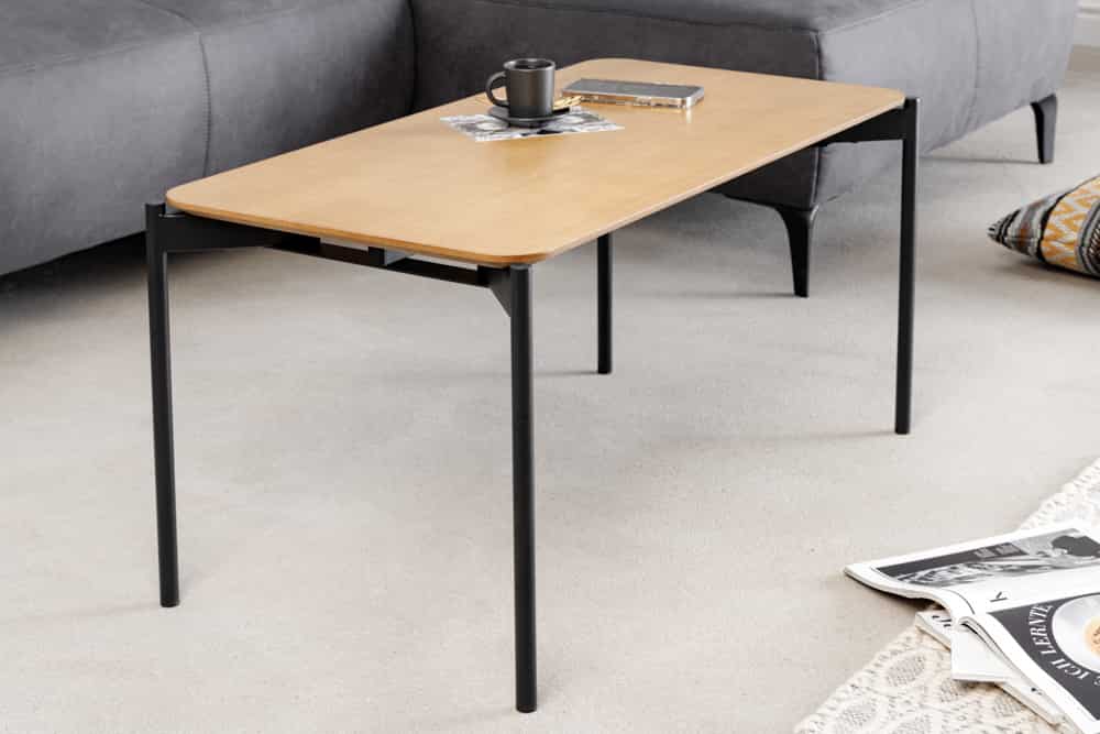 Retro Couchtisch DESIGNO 90cm Eiche Holz-Design schwarz Metallgestell