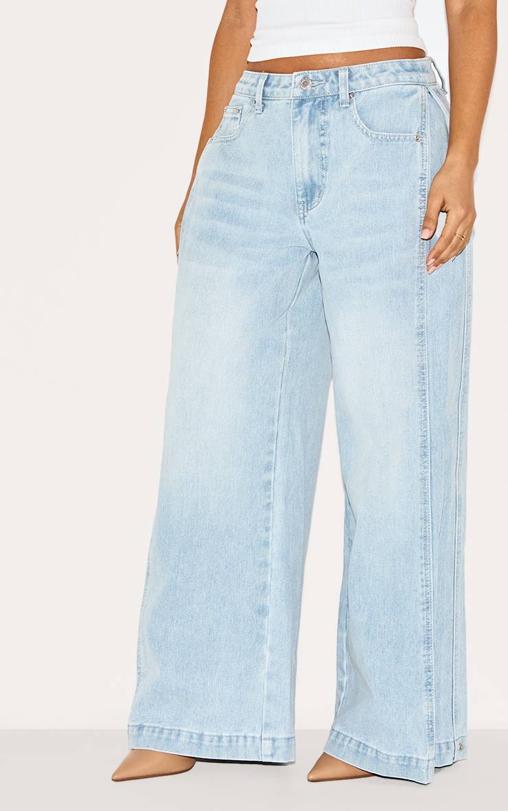 Bleu Clair Jean Large À Détails Plissés Latéraux En Denim Petite