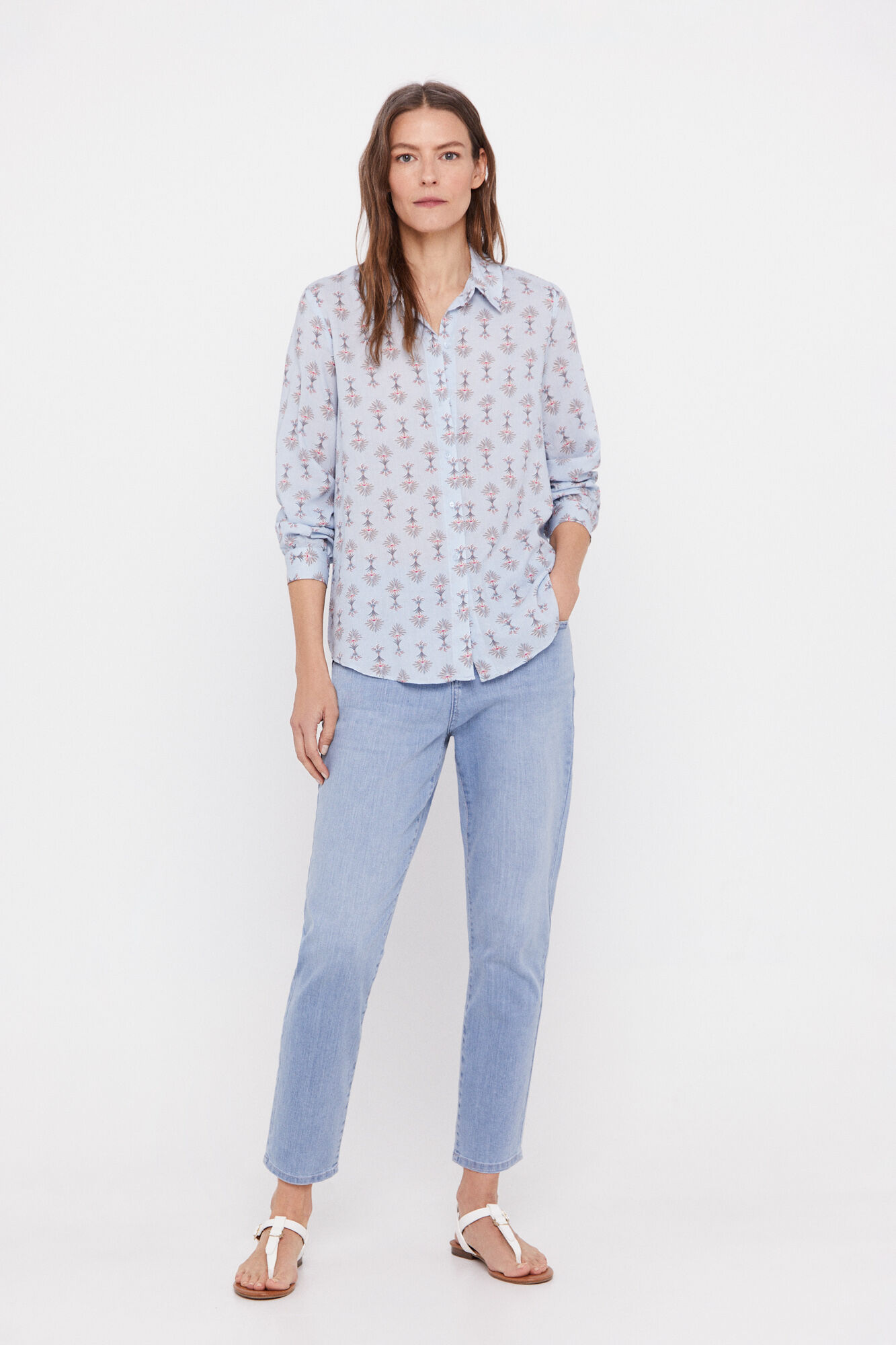 Camisa de algodão estampada - Estampa azul