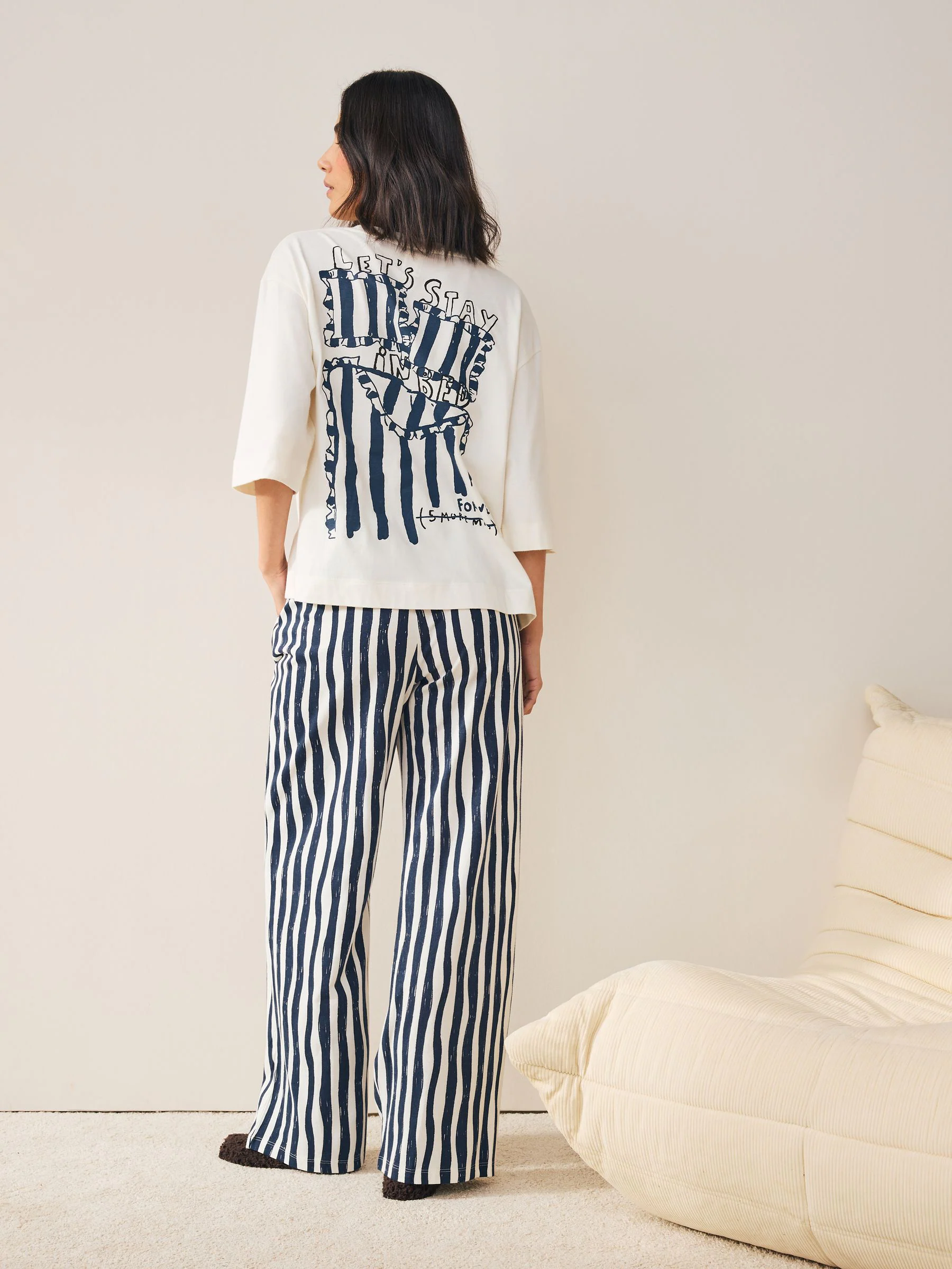 Blauw met print - Pyjama met korte mouwen