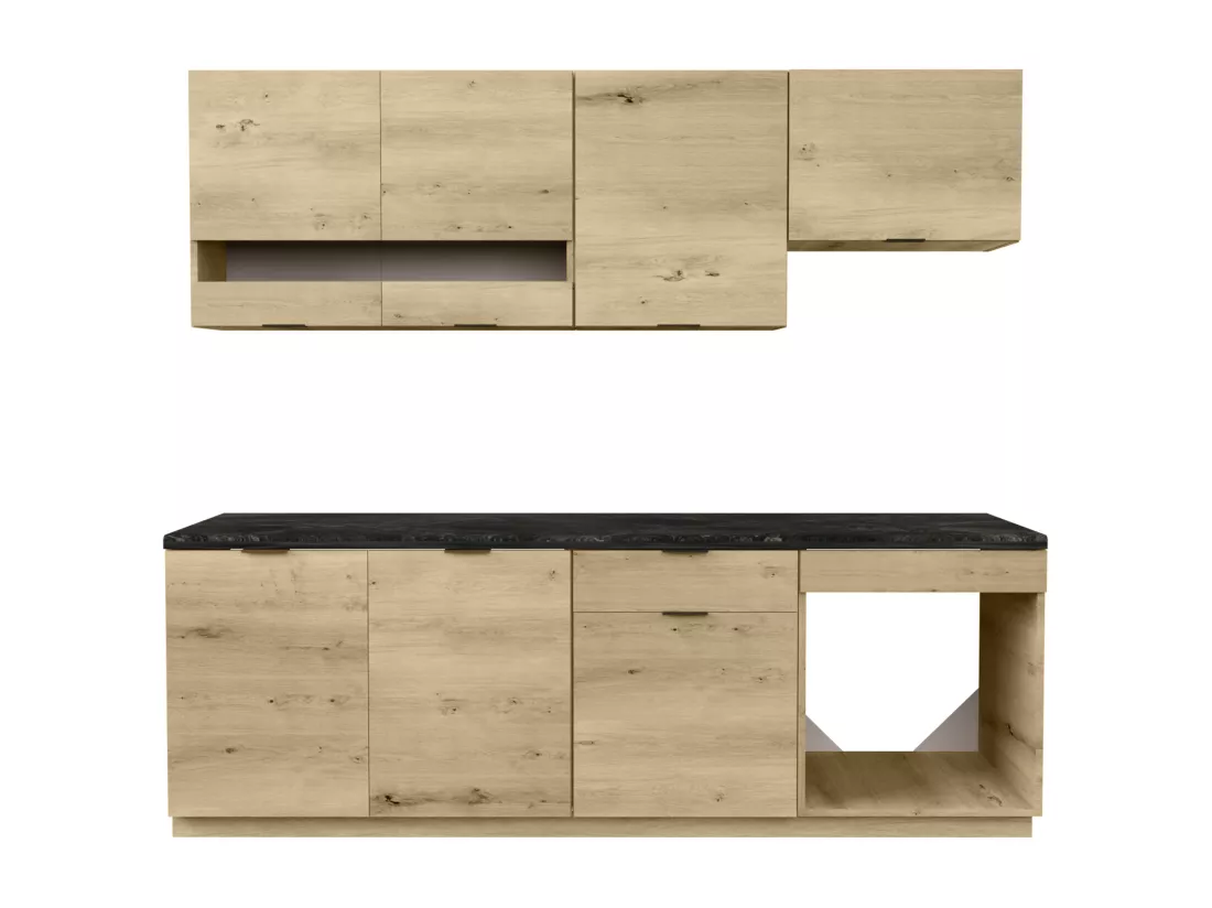 Cuisine complète - Avec plan de travail 200 cm - Naturel et Anthracite - CARMEO