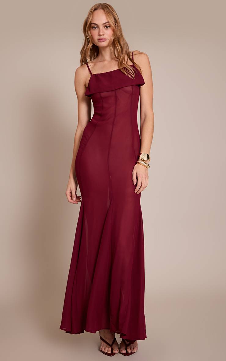 Rouge Bordeaux Robe Maxi Transparente
