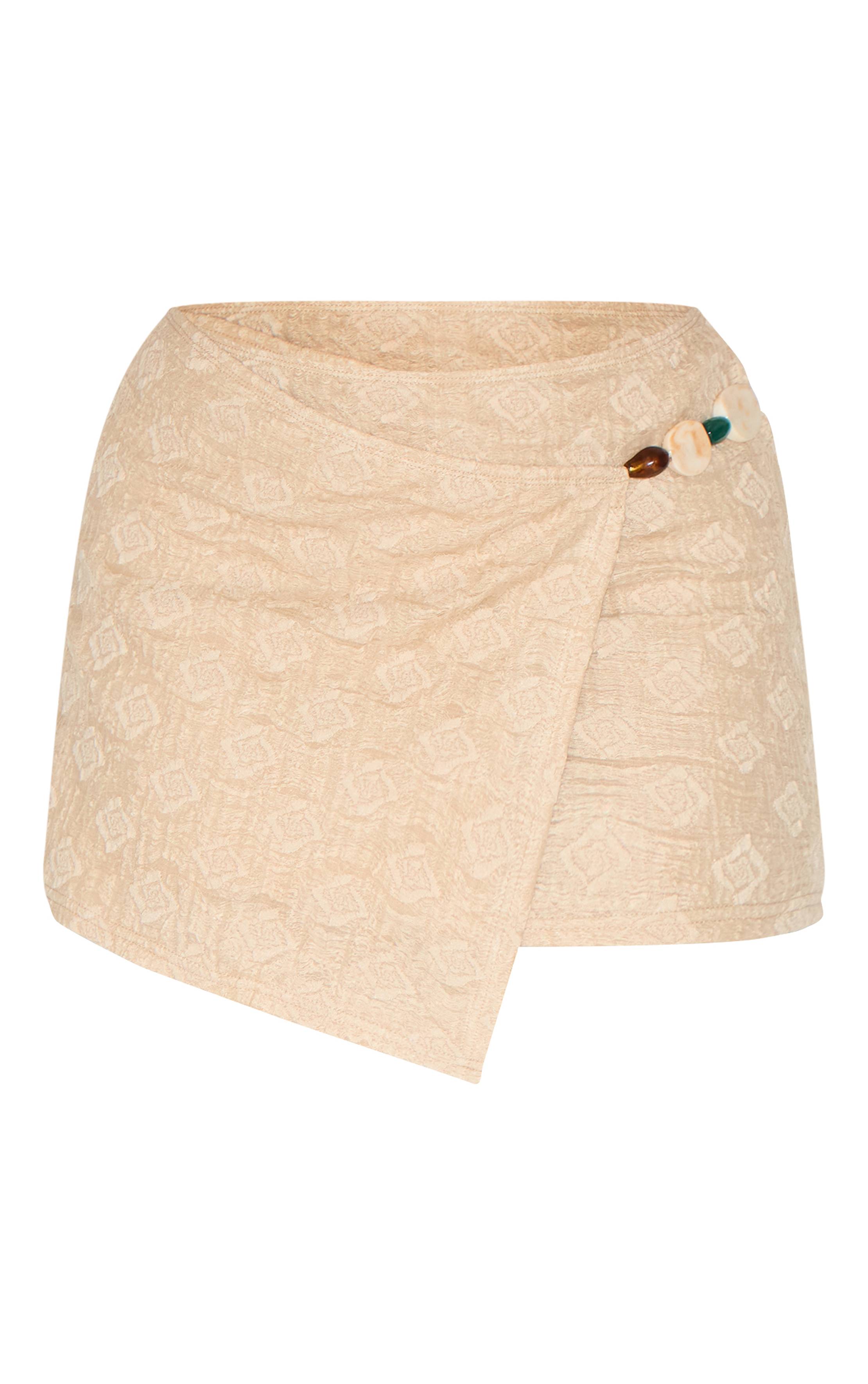 Gris Pierre Ensemble Jupe Courte Portefeuille Texturée Avec Bordure Perlée Shape