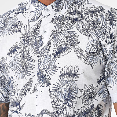 Chemise Manches Courtes Floral Blanc Bleu Marine