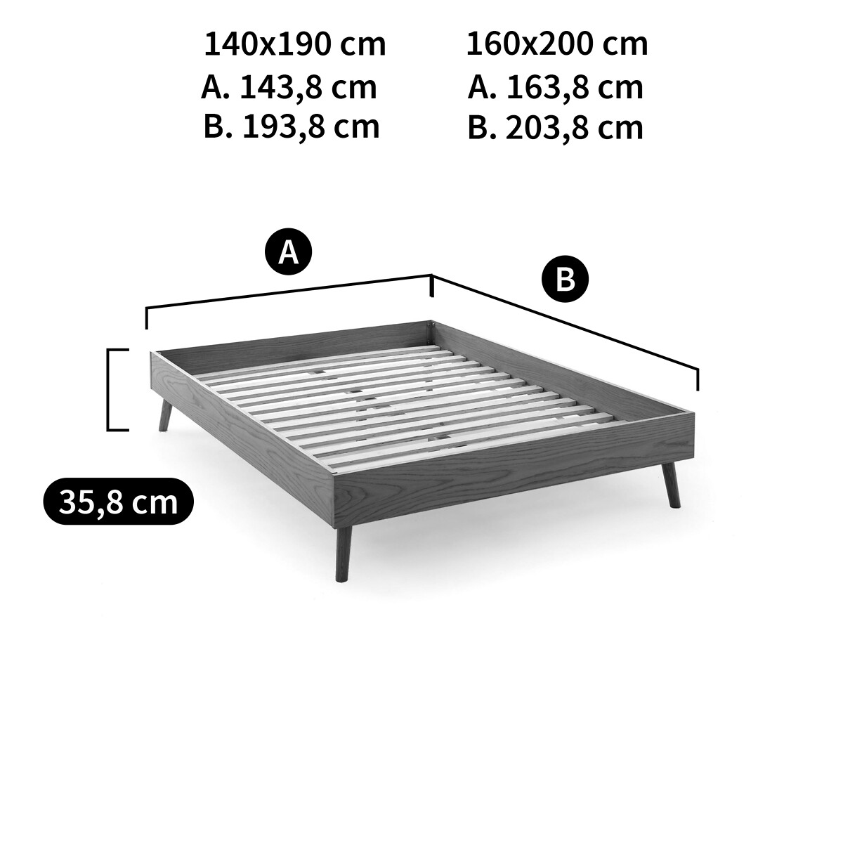 LA REDOUTE INTERIEURS<br>Cama com estrado de ripas, folheado de carvalho, Miji