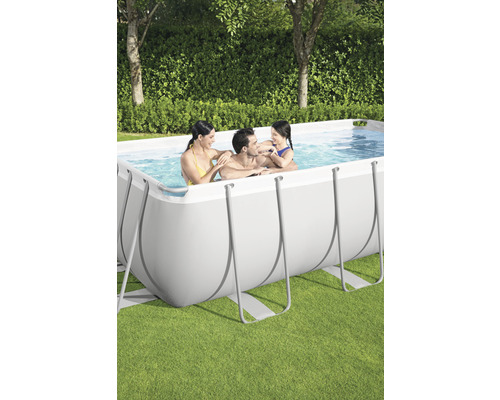Bovengrondse frame zwembadset Bestway Power Steel™ rechthoekig 404 x 201 x 100 cm incl. zandfiltersysteem & ladder grijs