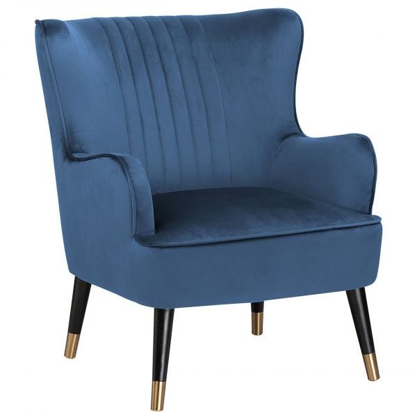 Beliani Poltrona Estofada em Veludo Azul Escuro Pernas Pretas com Encosto Estofado de Design Glamoroso 74x77x89 - 4251682220439