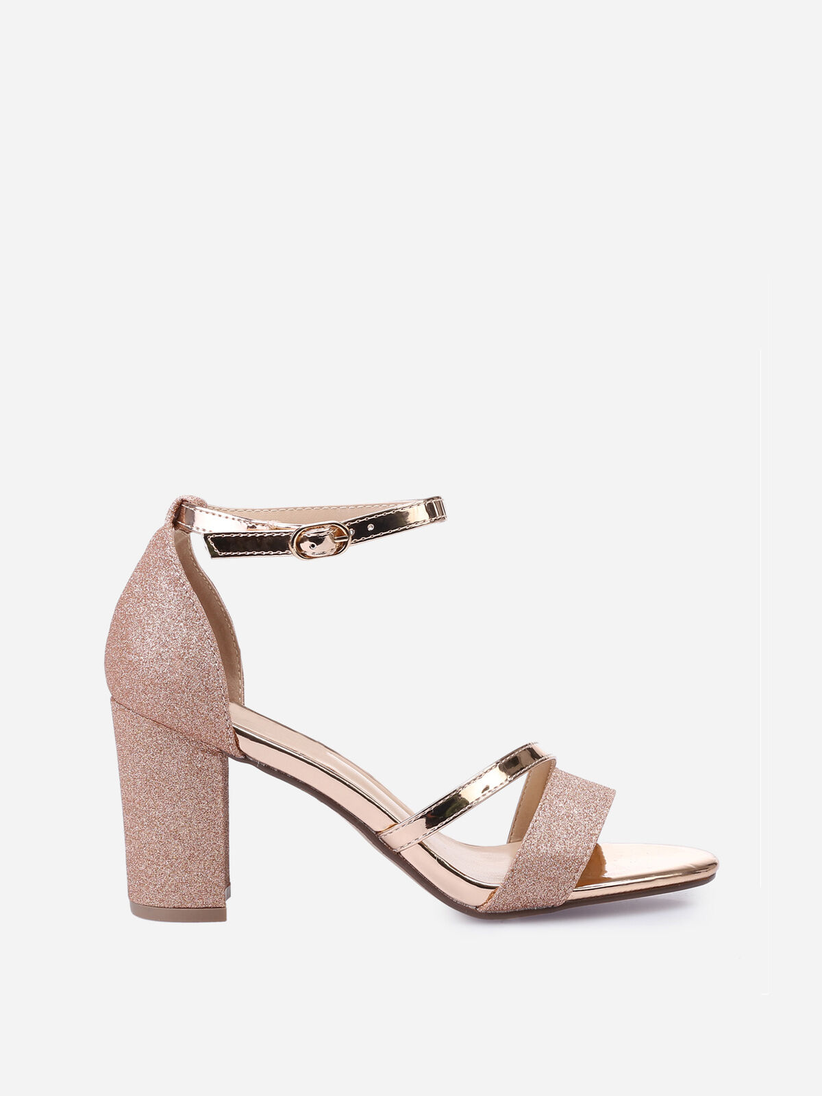 Sandales à talon scintillantes avec brides vernies- Doré rose