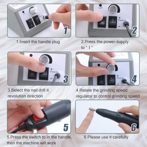 INF Elektrisk neglefil med 12 redskaper for sliping / polering