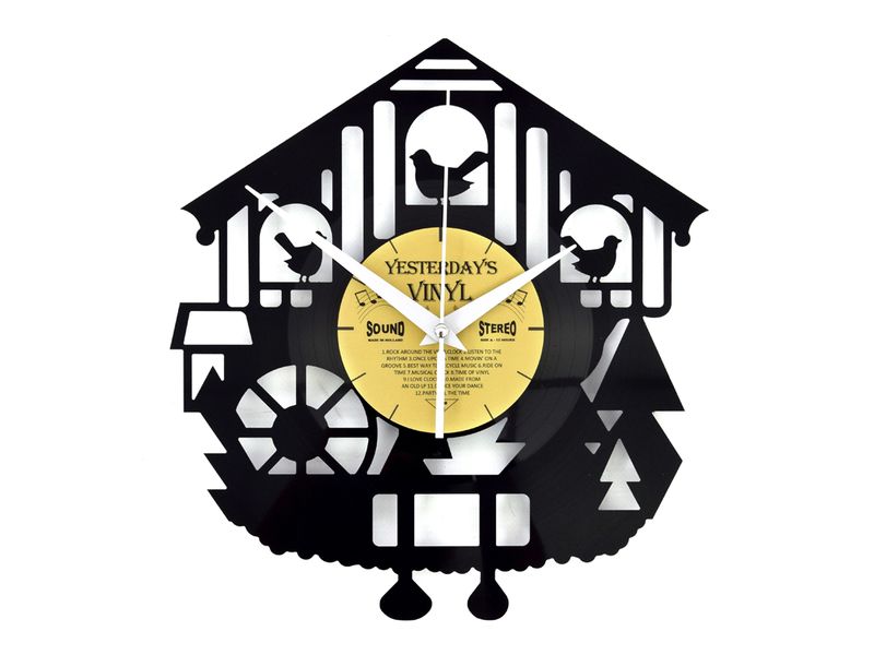 Yesterday's Vinyl Wanduhr Kuckuck Ø 30 cm, Gold/Schwarz Analoge Wanduhr