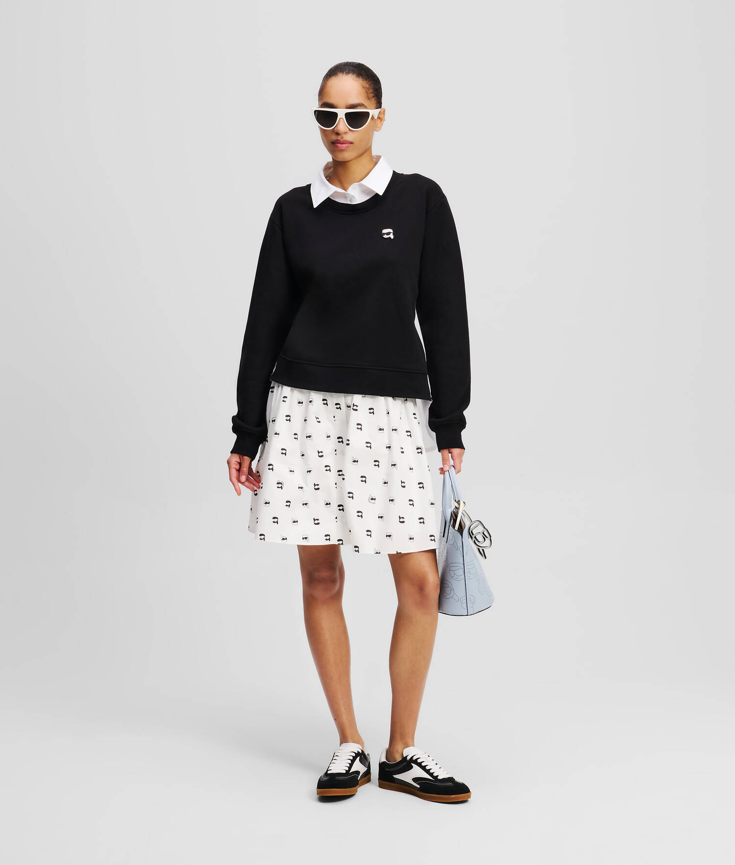 JUPE À IMPRESSION IKON INTÉGRALE - All Over Dot Print Blanc-Noir
