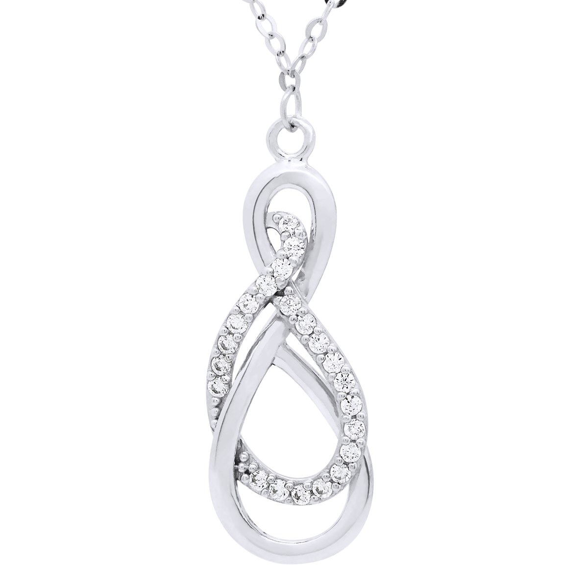 Collier - Pendentif Fantaisie Orné d'Oxydes de Zirconium - Or Blanc