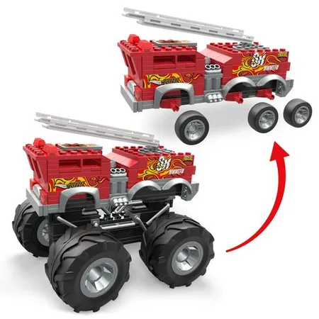 Mattel Hot Wheels Mega Construx Feuerwehr-Auto Monster Truck mit 2 Figuren