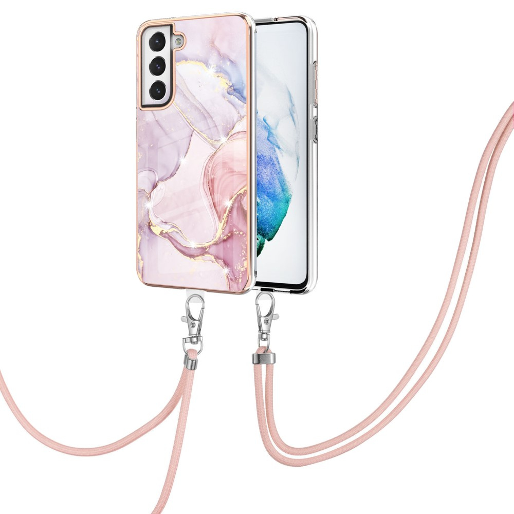 Samsung Galaxy S21 FE 5G Gummi Case Hülle Galvanisierter Rahmen   Necklace Handykette mit Einlage - Rosa / Roségold