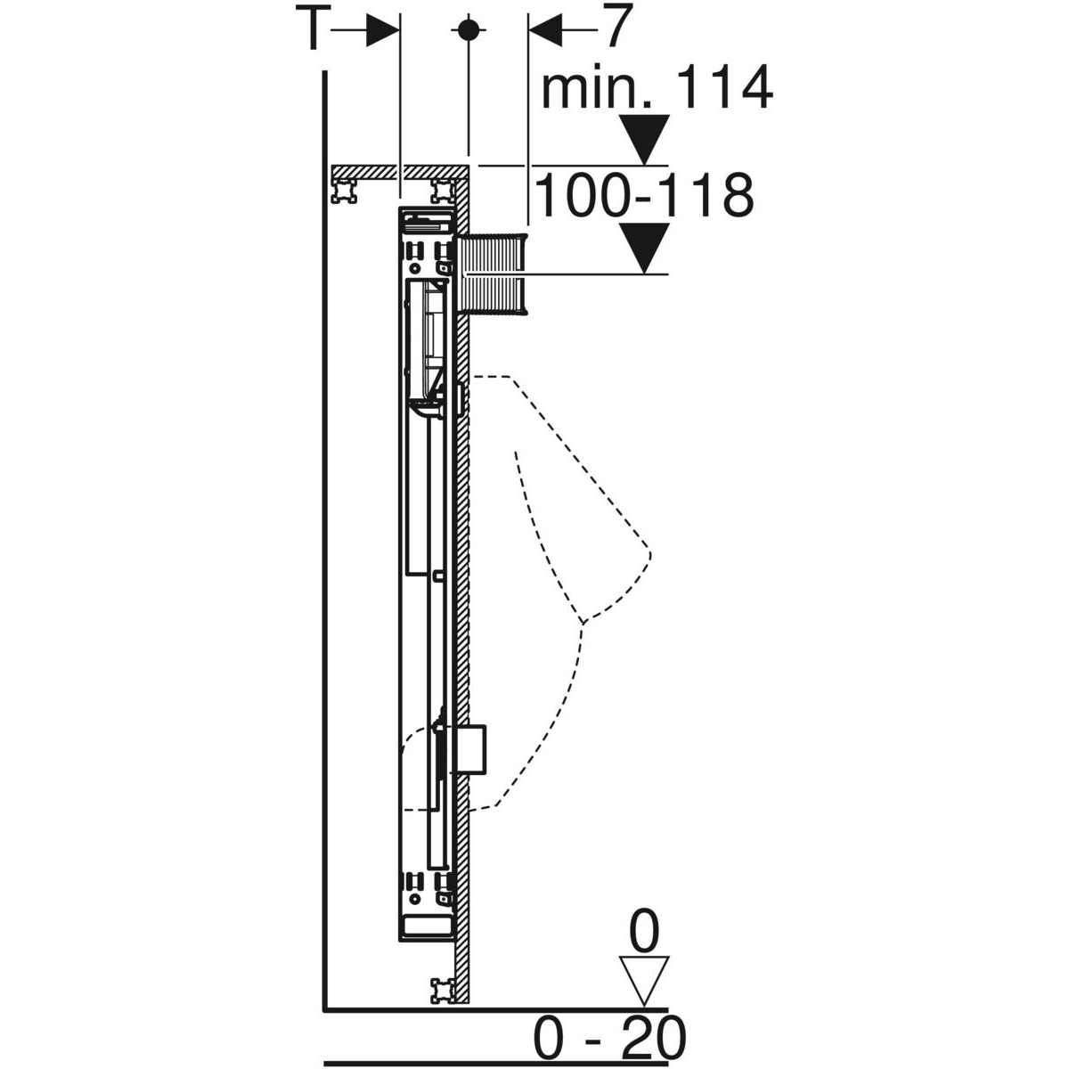 Geberit GIS urinoir element universeel H114cm z. urinoirsturing