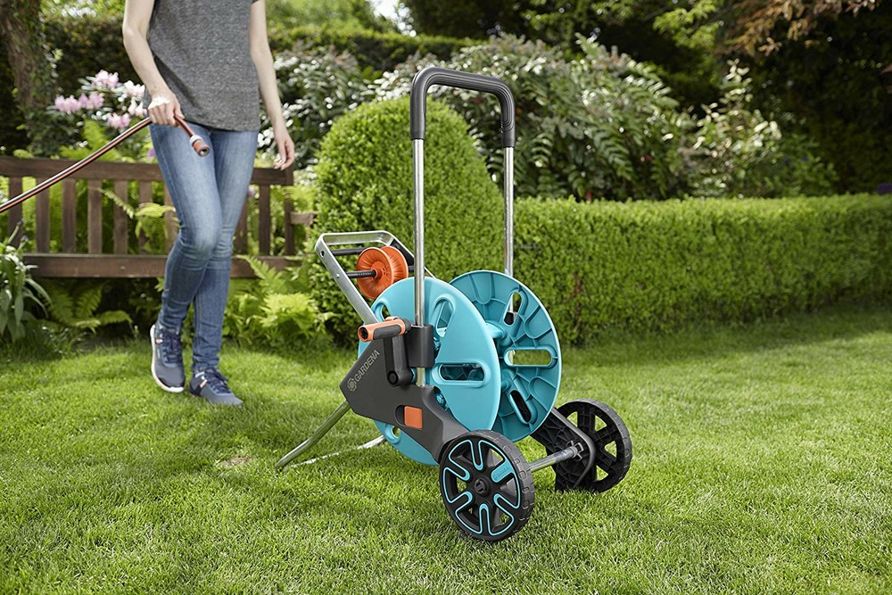 Dévidoir de tuyau sur roues nu 18515-20 turquoise, orange, gris