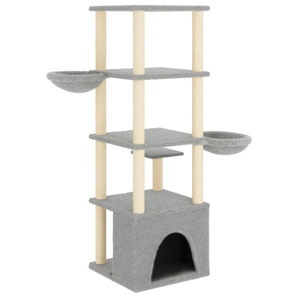Arranhador para gatos vidaXL com hastes de sisal cinza claro, 147 cm