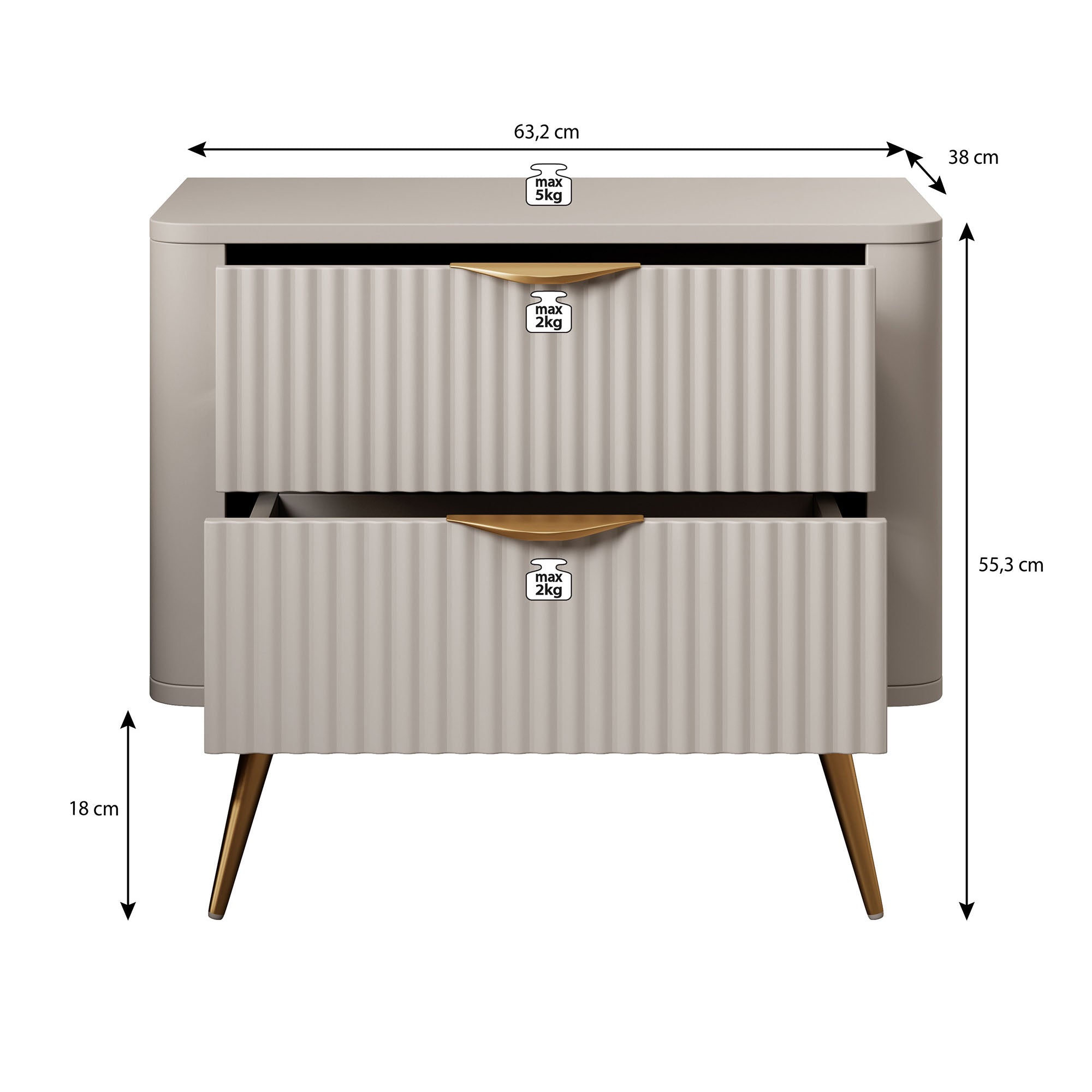 Meubella - Nachtkastje Lima - Beige - 63 cm