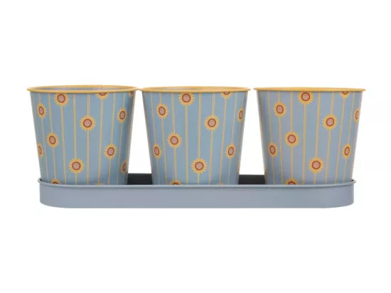Plateau et 3 pots en métal gris