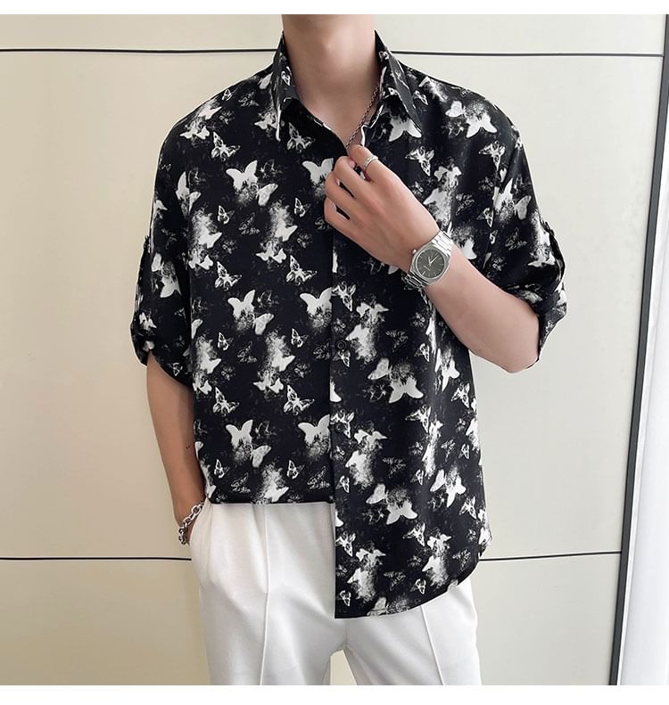 Orungeetun - Elleboogmouw vlinderprint shirt