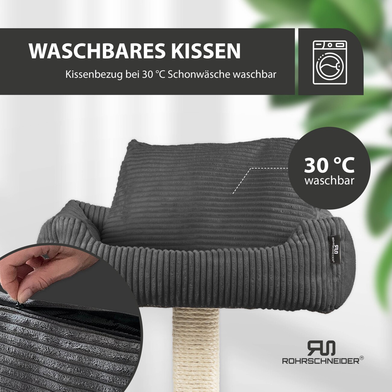 Rohrschneider ® Katzenbaum Wolly mit kuscheligem Katzenbett, waschbarer Kissenbezug